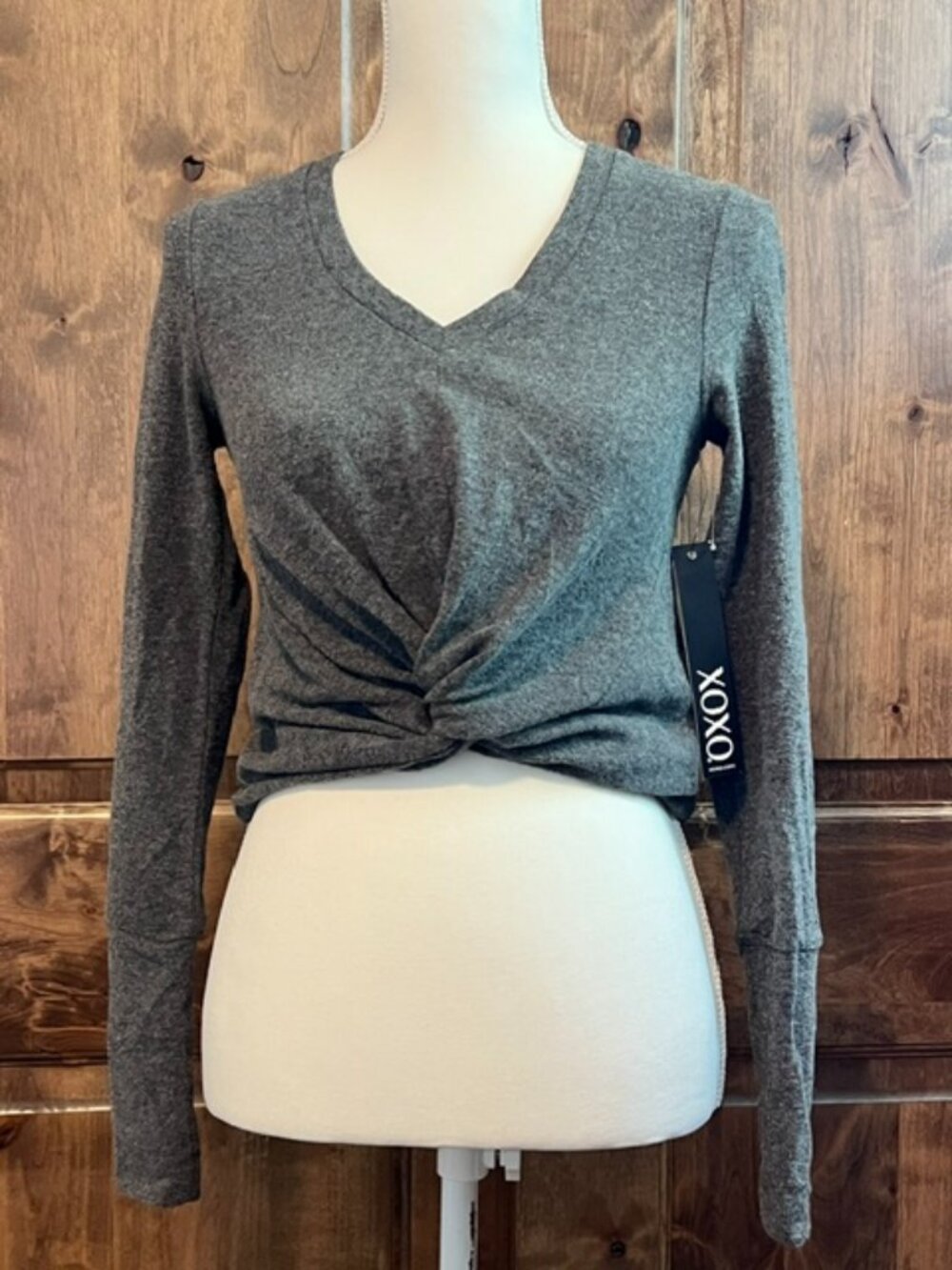 Gray XOXO Long Sleeve Crop Top